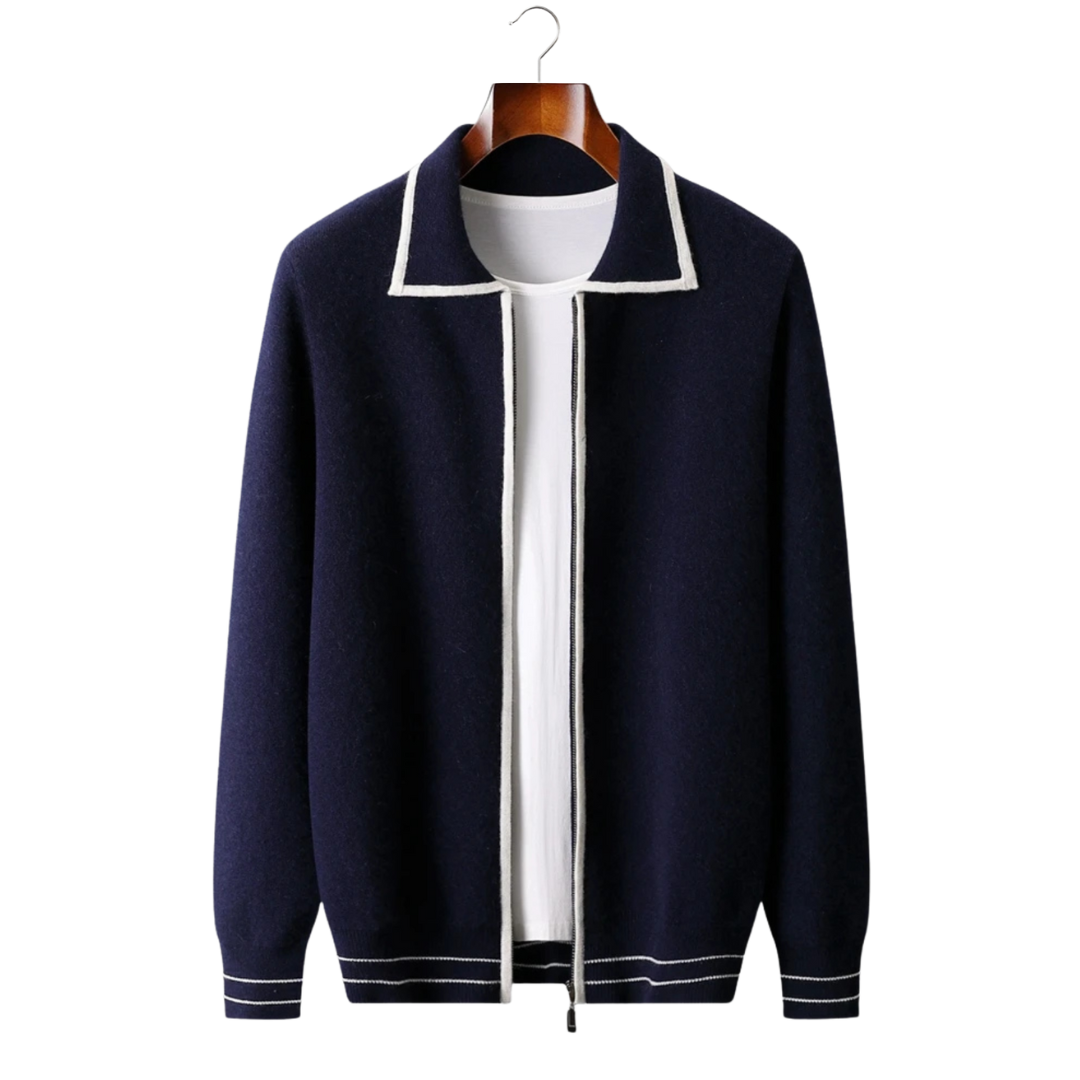 SERENNO WOLL-ZWEIFARBIGER POLO-CARDIGAN