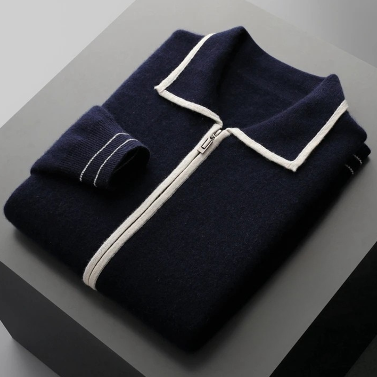 SERENNO WOLL-ZWEIFARBIGER POLO-CARDIGAN