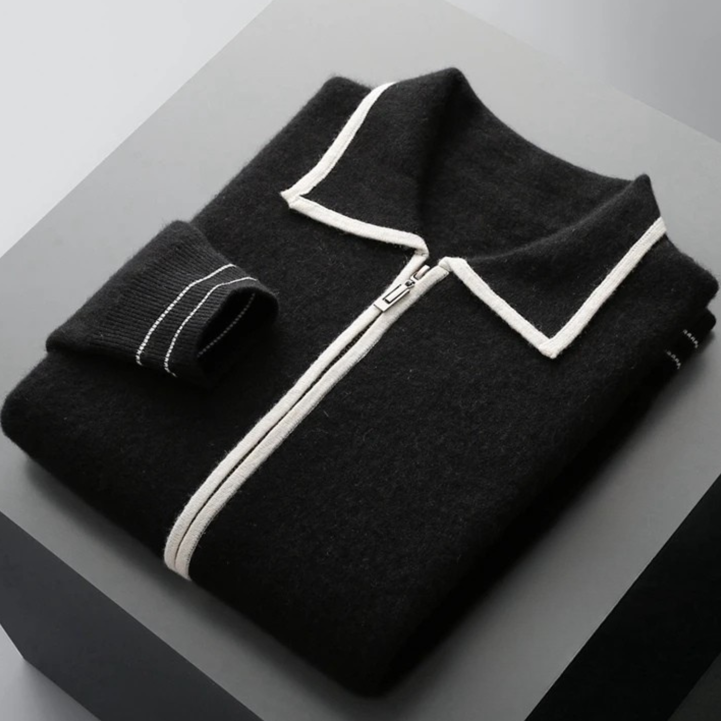 SERENNO WOLL-ZWEIFARBIGER POLO-CARDIGAN