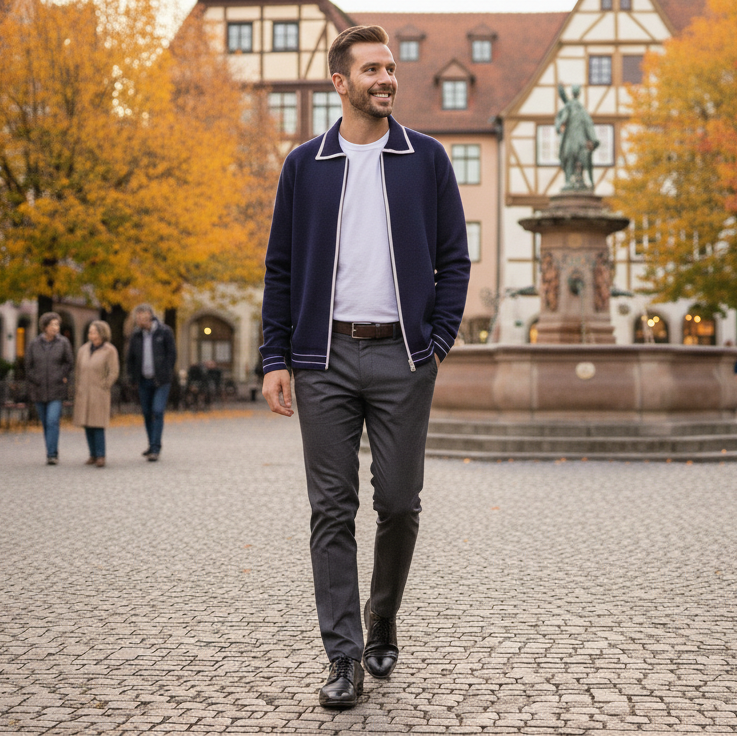 SERENNO WOLL-ZWEIFARBIGER POLO-CARDIGAN