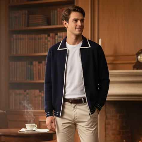 SERENNO WOLL-ZWEIFARBIGER POLO-CARDIGAN