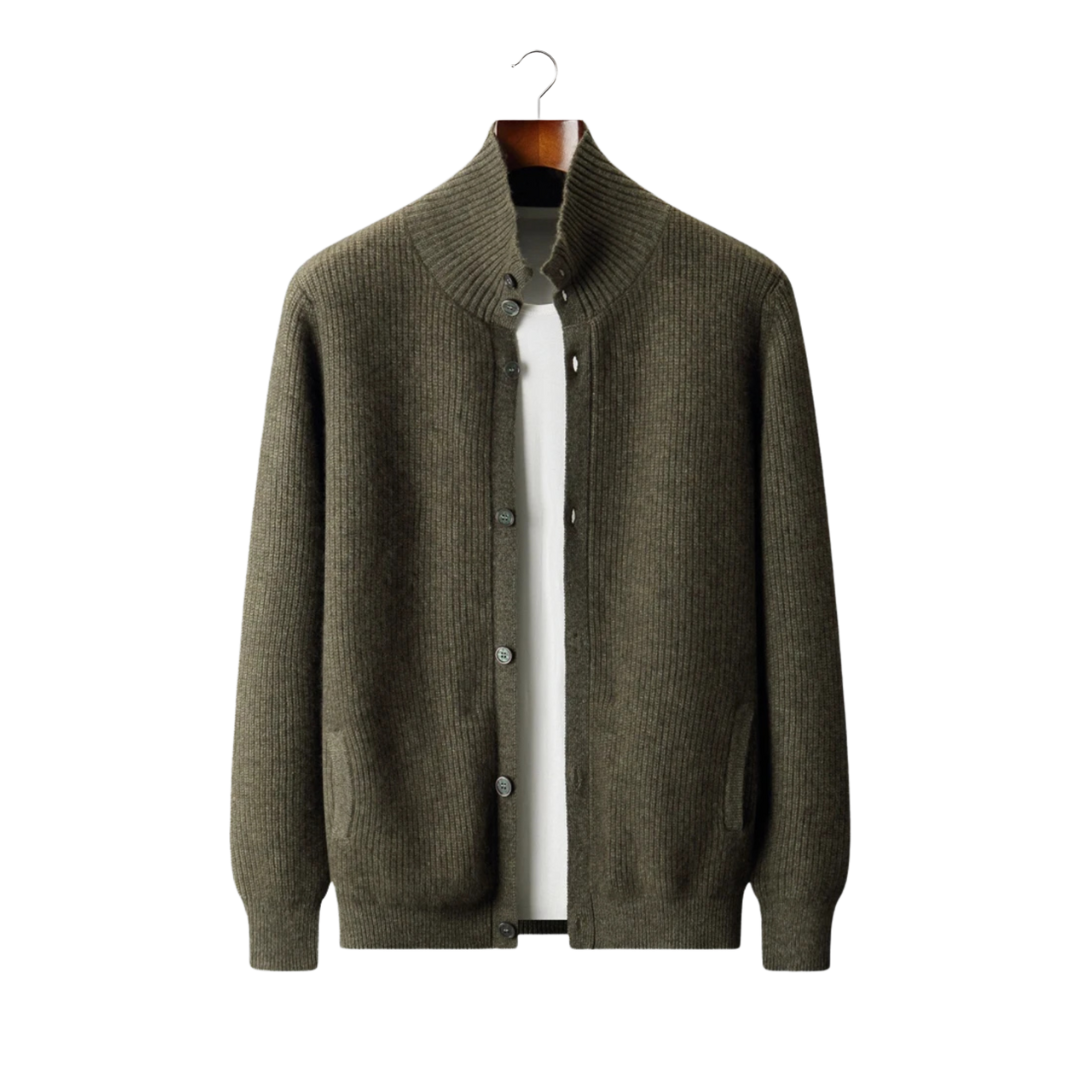 KASCHMIR GERIPPTE HOCHKRAGEN-STRICKJACKE