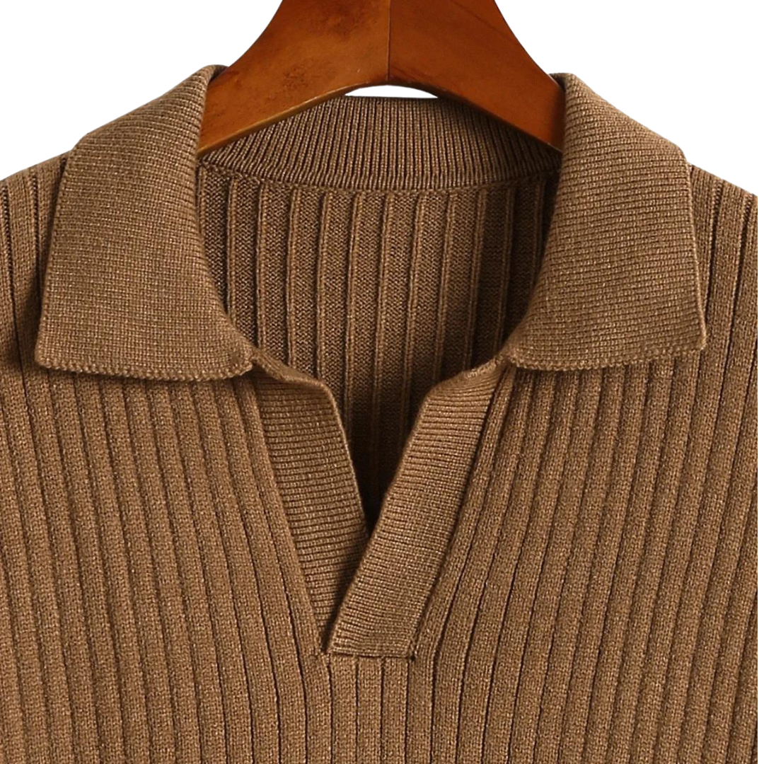 GERIPPTER V-AUSSCHNITT-POLOPULLOVER